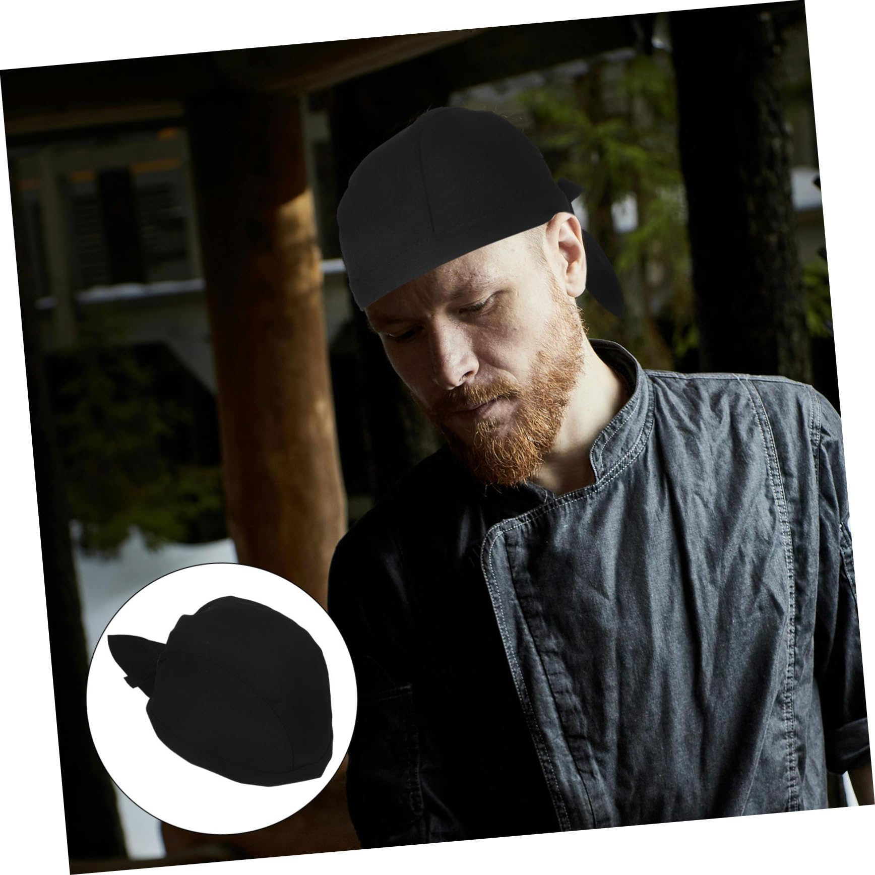 Gorros de Chef Unisex Lazos de Algodón Negro, 6 Unidades | Restaurante y Comedor, Estilo Clásico y Sencillo, Uso en Cocina Profesional, Paquete de Seis