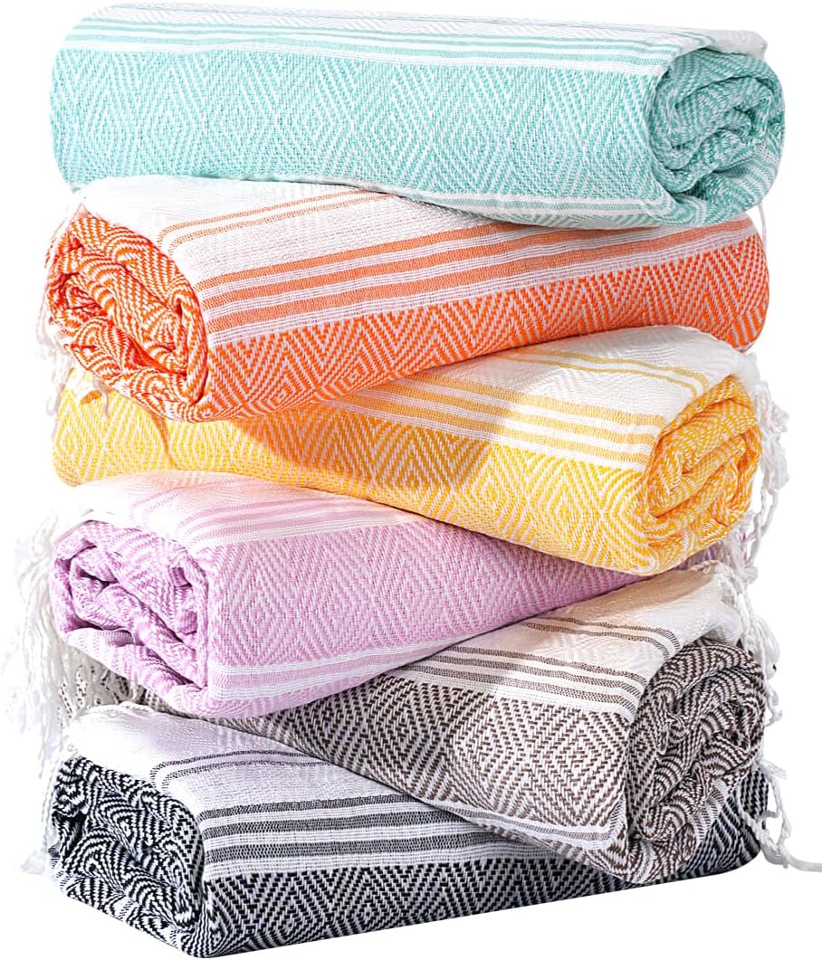 Genovega 6 Packs Oversized Cotton Turkish Beach Bath Towel Set Bulk 74"x38" Extra Large Sand Free Quick Dry Swim Camping Pool Clearance Towels Travel Blanket Adult Essentials