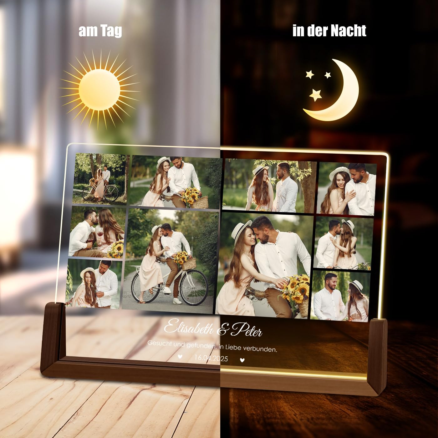 Maverton horizontales LED Acrylglas mit Foto - Deko Nachtlicht - Glasbild mit LED-Beleuchtung - Hochzeitsgeschenke für Brautpaar - personalisierte Geschenke für Frauen und Männer zum Geburtstag