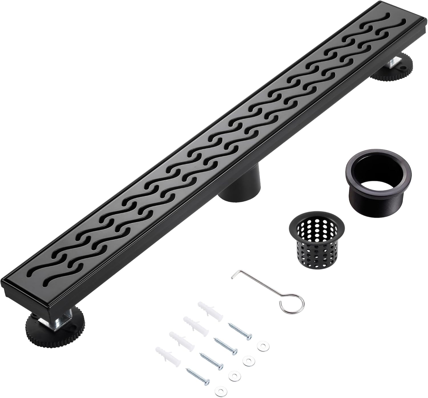 24 Inch Linear Shower Drain, Matte Black Shower Drain, Flat and Tile-in Grate, 304 Stainless Steel, Easy to Install and Clean for Bathrooms (Drain Base Not Included), LSD-08A-24B Matte Black 24 inch