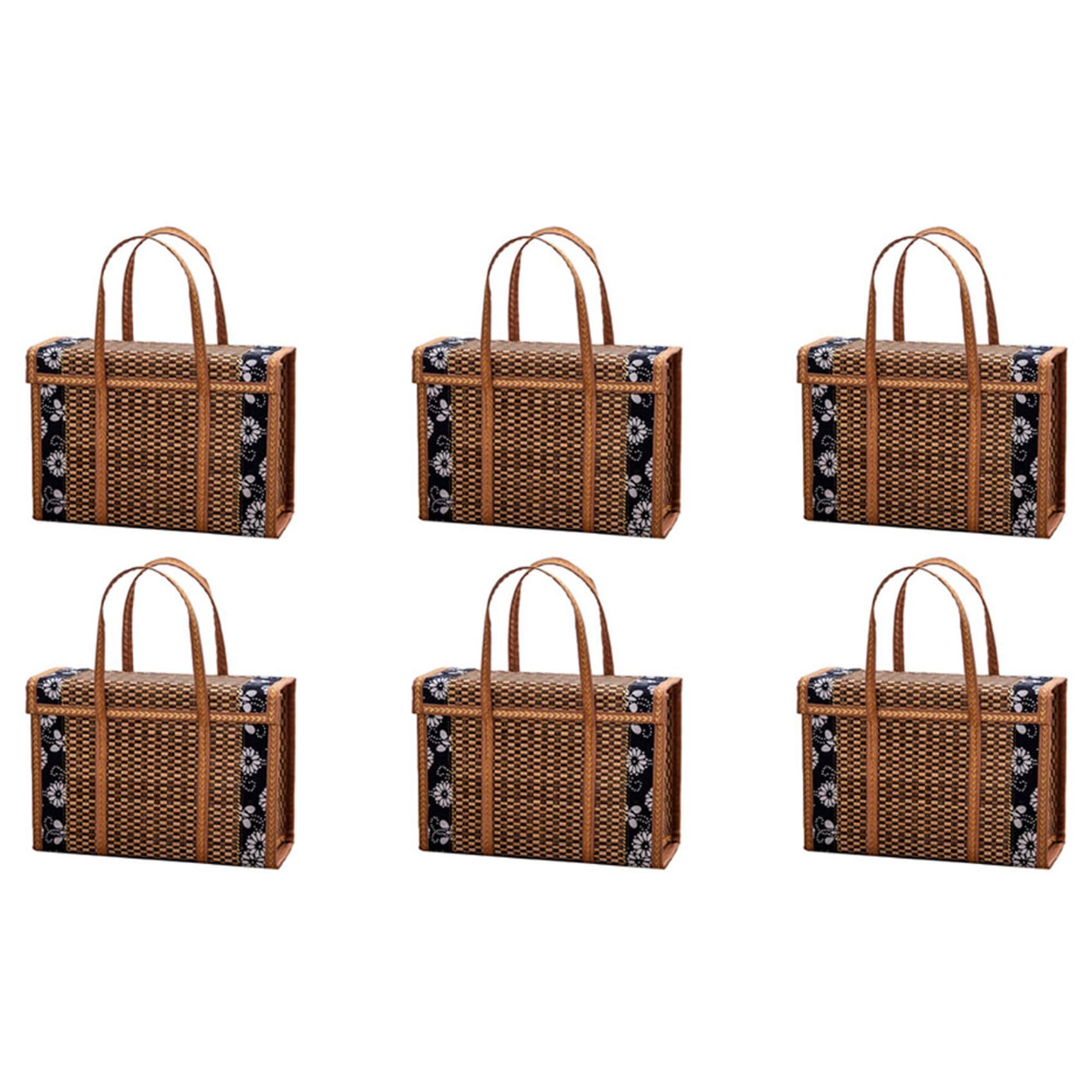Vjsujehgy 6X Picnic Woven Basket Wicker Storage Bag Handle Folded Fruit Shopping Food Handle Rattan Grass Foldable Bamboo Basket