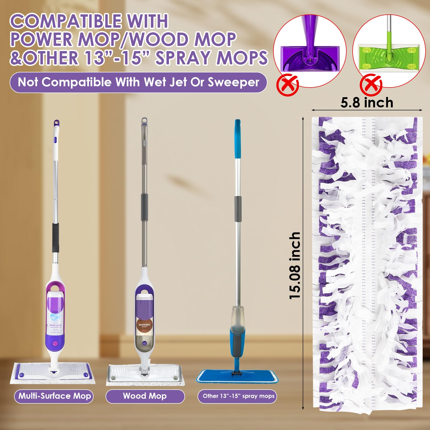 Paquete de 40 almohadillas de repuesto desechables compatibles con Swiffer Power Mop, almohadillas húmedas Swiffer sin perfume, almohadillas húmedas de doble uso para todos los suelos