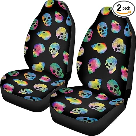 Halloween Skull Colorful Car Seat Cover Front Bottom Seat Cushion Cover Front Seat Covers fits most Cars, SUVs, and Trucks, Washable and Easy to Install or SUV, Sedan, Van, Truck
