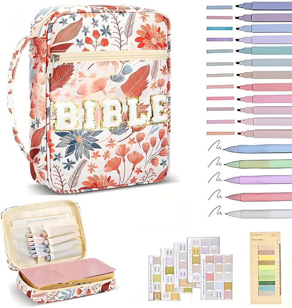  Bible Bag Cover Case for Women Bible Carrying Bag with Handles Bible Study Supplies & Accessories Christian Gifts for Women (Flower) thumbnail