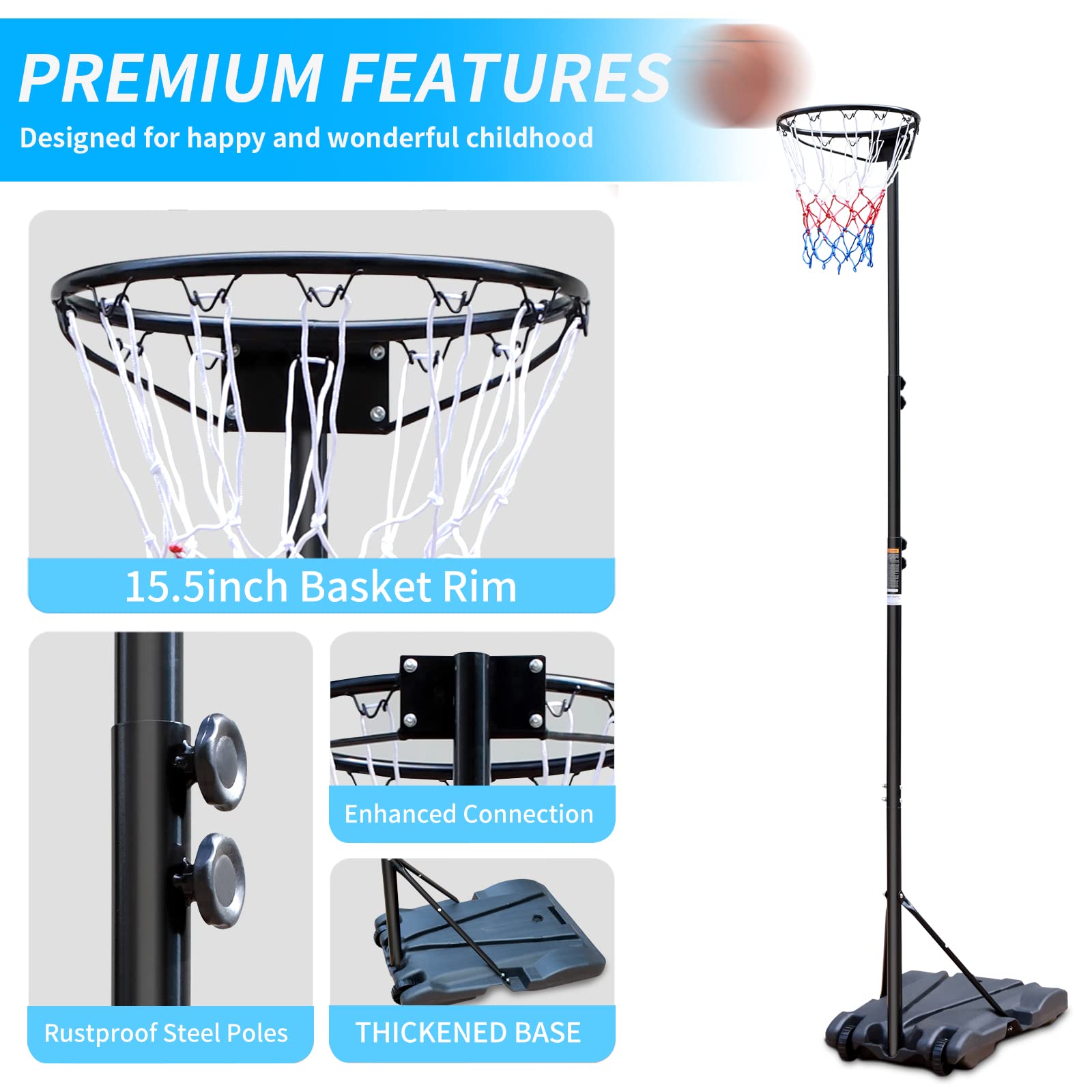 HIONRE 10 ft Profesional Ajustable Poste Juventud Netball aro y Stands Para al Aire Libre