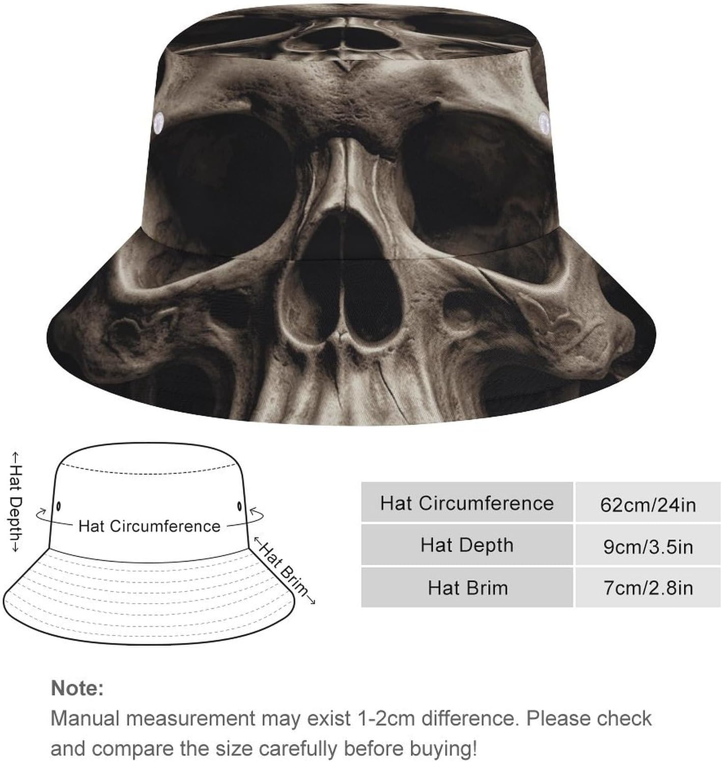 Leather Rose Skull Bucket Hat Packable Sun Hats Travel Summer Beach Fisherman Cap for Women Men Teens