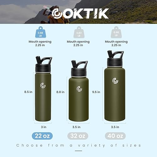 Miniatura 2 de Botella de agua deportiva de 22 onzas, botella de agua de acero inoxidable aislada al vacío, botella de viaje reutilizable, tapa giratoria, con