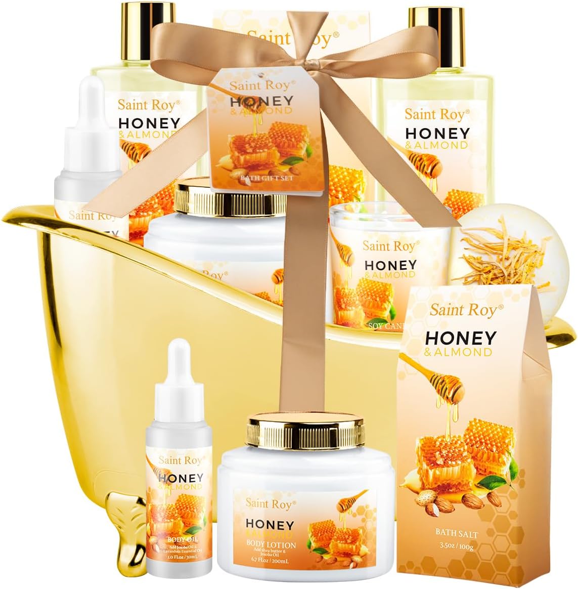 Christmas Gifts for Women Bath & Body Gift Set, Luxury Home Spa Bath Gift Basket, Honey Almond Scented Bath Set, Pamper Gifts Birthday gifts & Teens, Spa Kit Gift, Home Spa Gifts for Men Dad