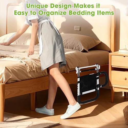 Miniatura 3 de Rieles de cama plegables para adultos mayores con seguridad, con tres bolsillos de almacenamiento, rieles ajustables de ayuda para cama para