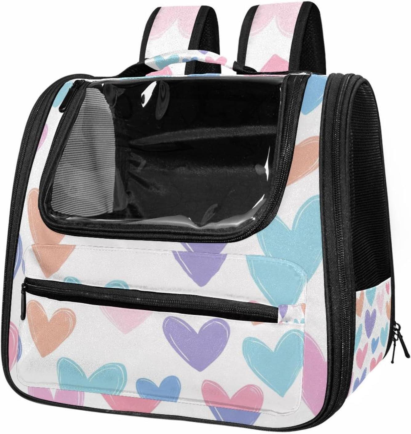 Pastel Heart Design Cat Backpack Carrier, Large Pet Backpack for Medium Small Dog Cat Puppy Kitty Bunny