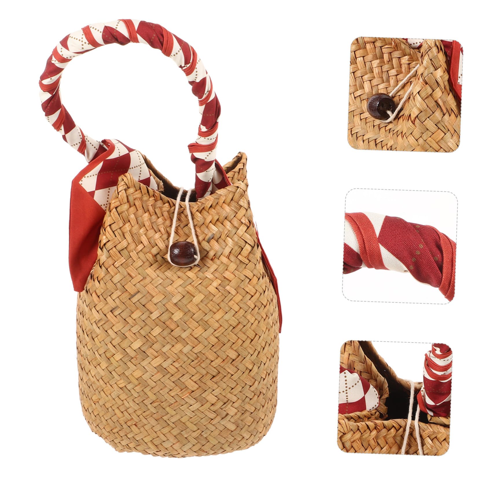 Hemobllo Bolsa de Paja Tejida Mano Bolso de Mano para Mujer Bolso Bohemio de Paja para Playa de Verano para Mujer