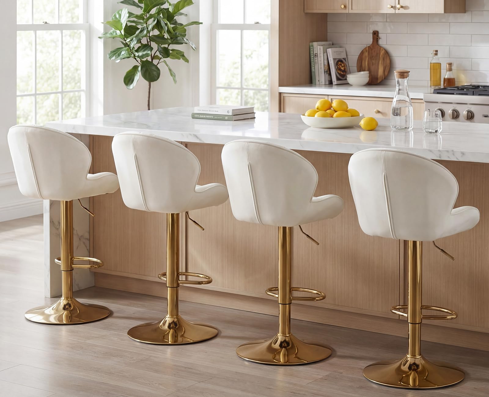 chairus Lot de 2 Tabourets de Bar Pivotants en Velours Hauteur Réglable Tabourets Hauts sans accoudoirs Ergonomique Tabourets de Comptoir (Beige(Velours)-2)