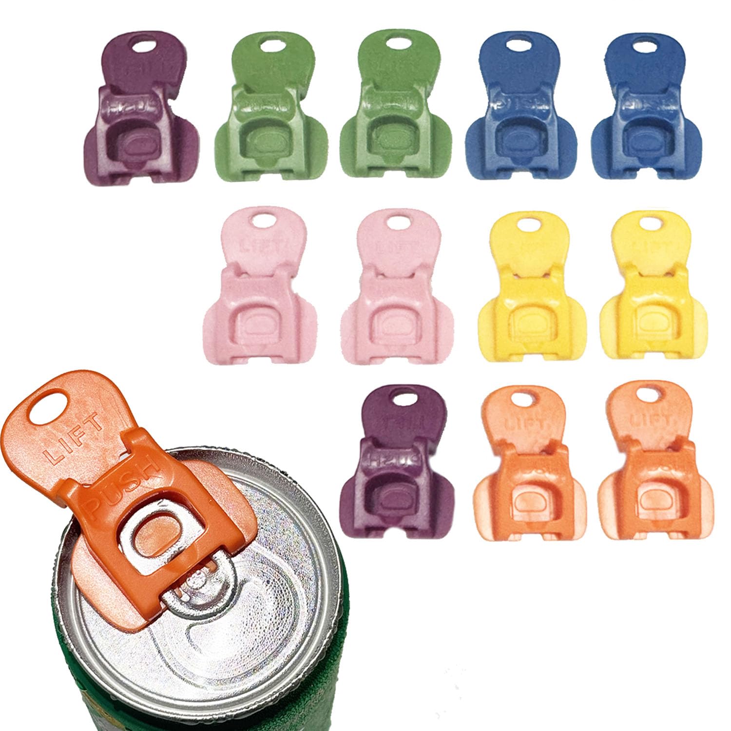 FloralGrace 12-Piece Can Openers and Drink Protectors, Complete Lid Can Opener, Beverage Can Opener Tool, Colorful Beverage Can Lids for Beer, Soda, Aluminum Drinks