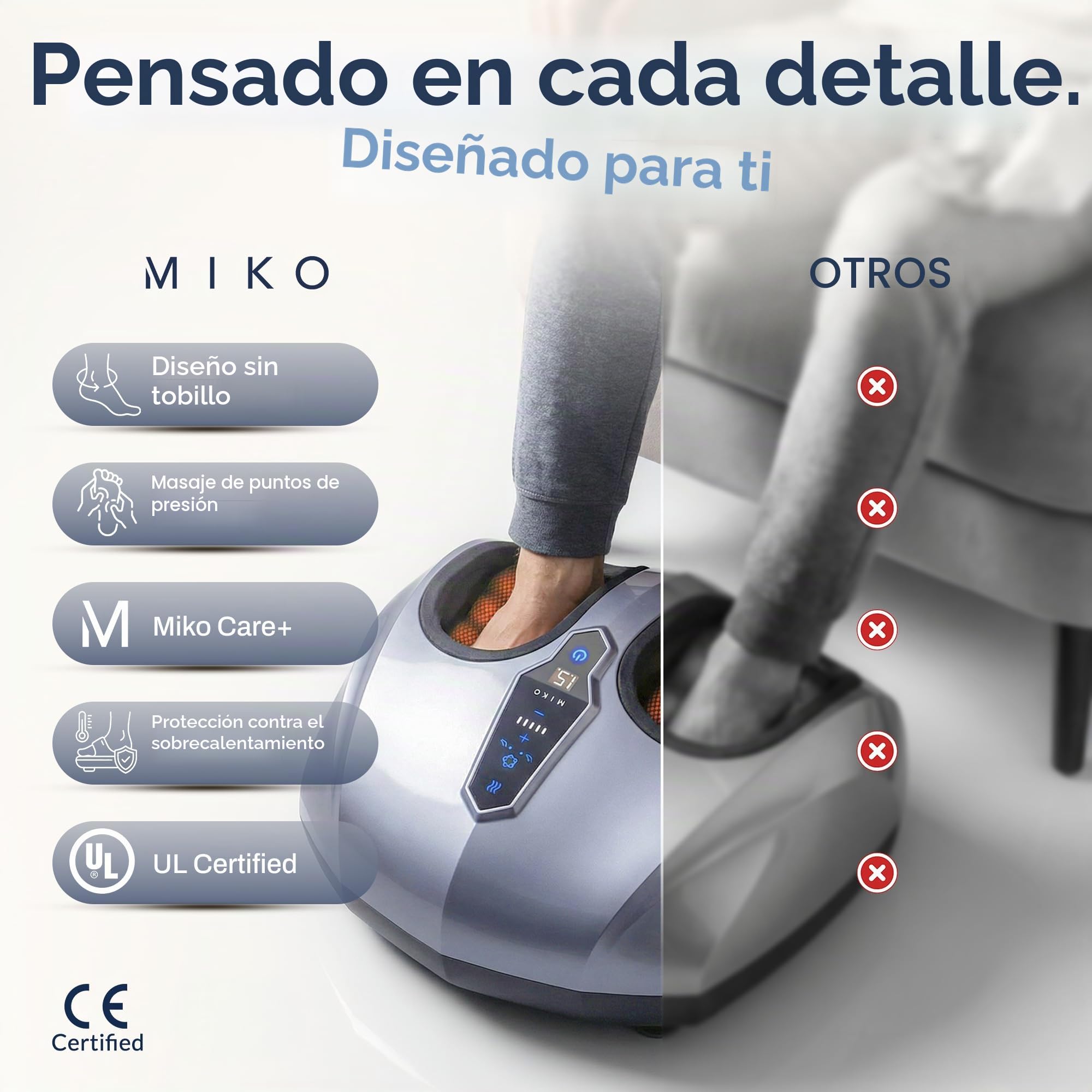 Miko Máquina de masaje de pies con amasamiento profundo, compresión, shiatsu y calor para la fascitis plantar, neuropatía, se ajusta hasta la talla 47 para hombres.