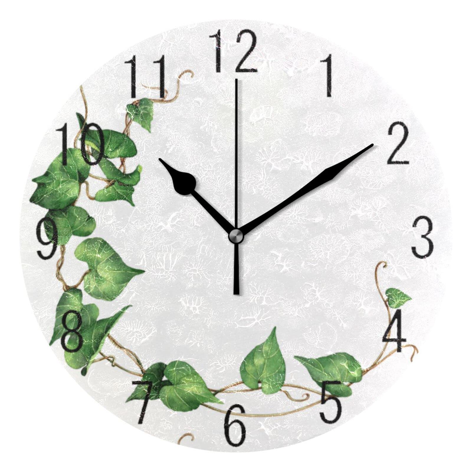 Orologio da parete con foglie tropicali verdi, 25,4 cm, rotondo