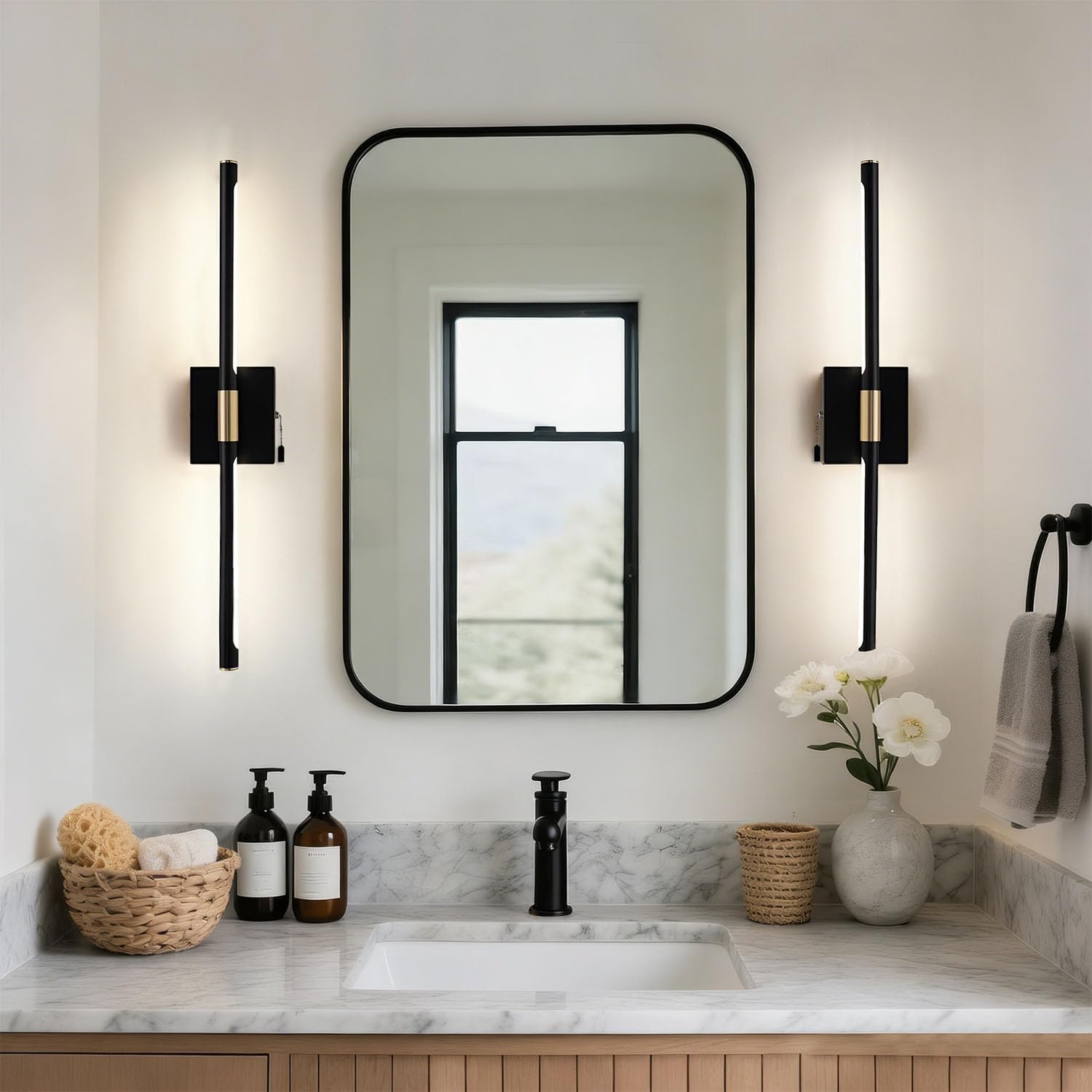 Black Gold Bathroom Vanity Light 24 Inch, Modern LED Vanity Light Bar Over Mirror, 4000K 360° Rotatable Picture Lights, Wall Lighting Fixtures for Bathroom, Paintings