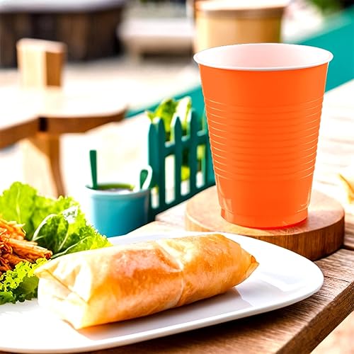 Vista 25 de Vasos de plástico color verde kiwi (18 onzas), 50 unidades, apilables, resistentes y ecológicos, color vibrante y máxima durabilidad