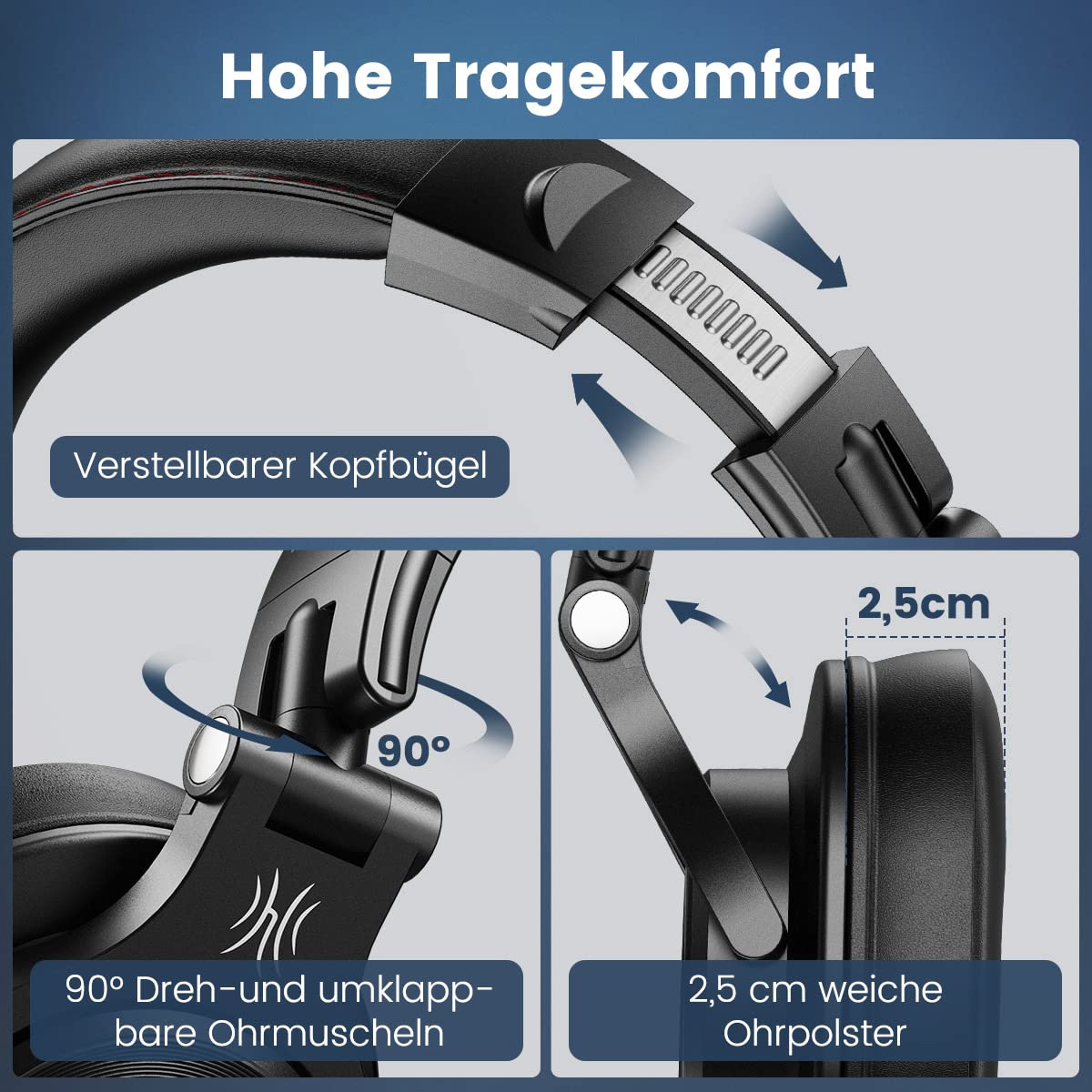 OneOdio Kopfhörer Over Ear, DJ Kopfhörer mit Kabel, Professionell Geschlossener Studio HiFi Kopfhörer mit Share Port für E-Drum Piano Gitarre AMP Recording Monitoring