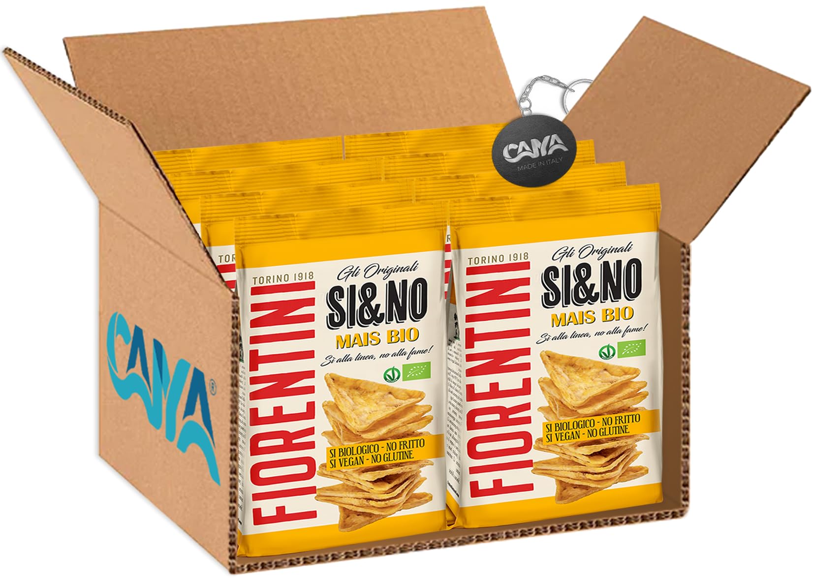 Fiorentini Si&No Mini Gallette Triangolari di Mais al Sale Marino no Fritti (Senza Glutine - Gluten Free) 100g [CAIYA® BOX da 8 Confezioni]