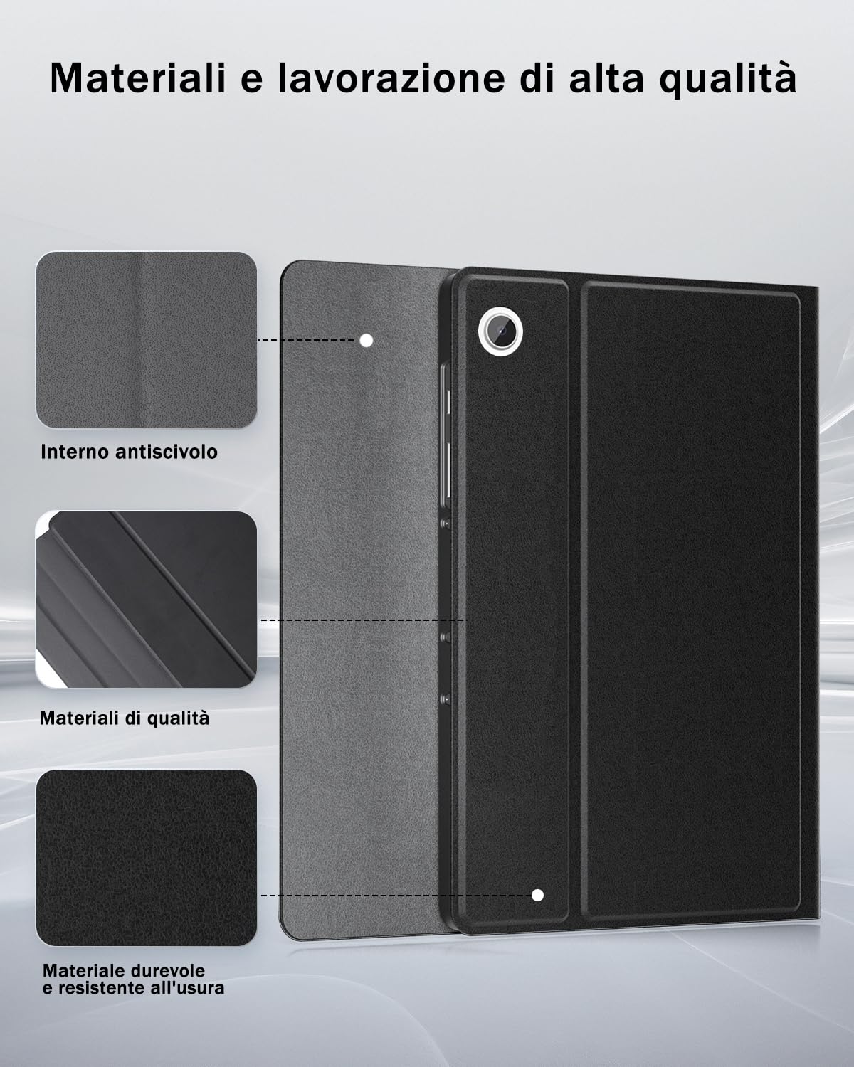 Cover Per Samsung Galaxy Tab A8 10.5 Pollici (2022) con Bluetooth Wireless Tastiera Ltaliano (QWERTY) Essere Caricata e Mouse Coperchio Protettivo con Scanalatura Portapenna Keyboard Case Nero
