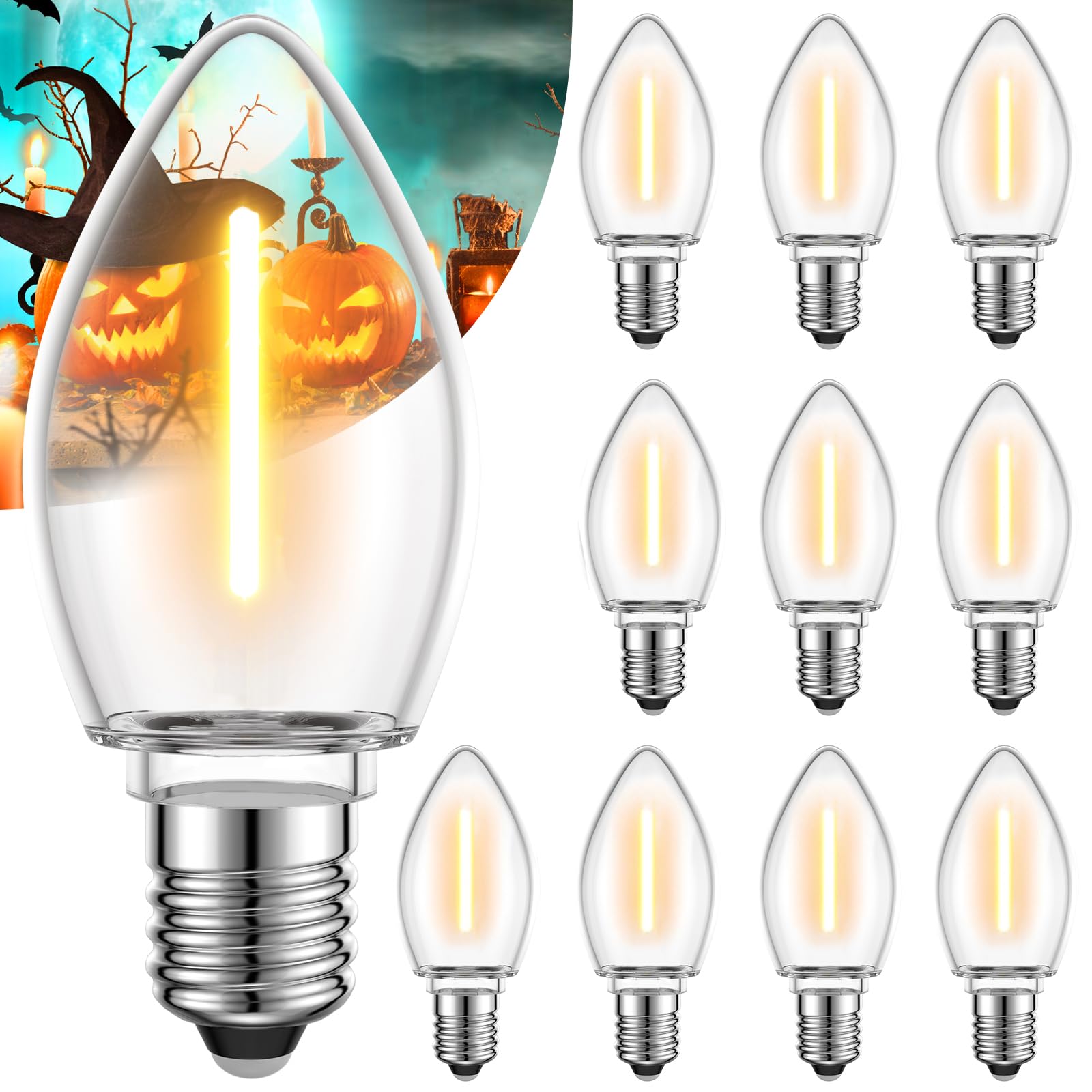 GLUROO LED Night Light Bulbs, C7 E12 Candelabra LED Light Bulbs, Clear Vintage Replacement Bulbs for Outdoor String Lights, 4W 5W 6W 7W Incandescent