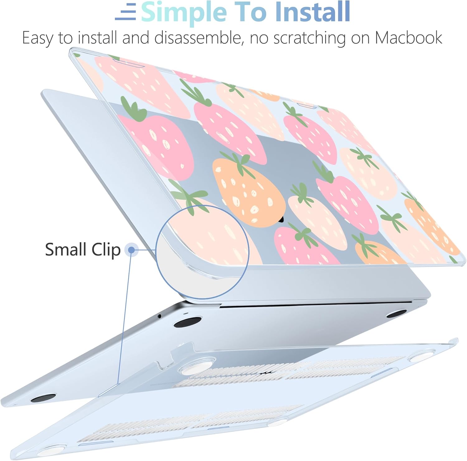 MEEgoodo Case for M5/M4/M3/M2 MacBook Air 13.6 inch 2026 2025 2024 2022, Fit Model A3449/A3240/A3113/A2681, Case Compatible with MacBook Air 13 inch, Cute Drawn Strawberries
