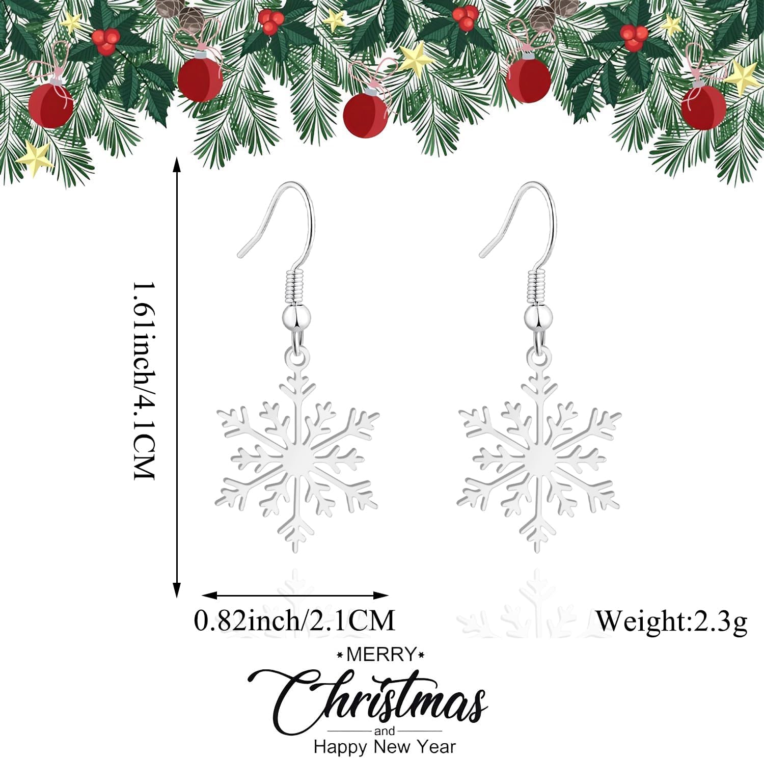 XGALBLA Christmas Earrings Cute Snowflake Dangle Earrings for Women, Stainless steel Christmas Earrings Snowman Earrings Jewellery Gifts - Image 2