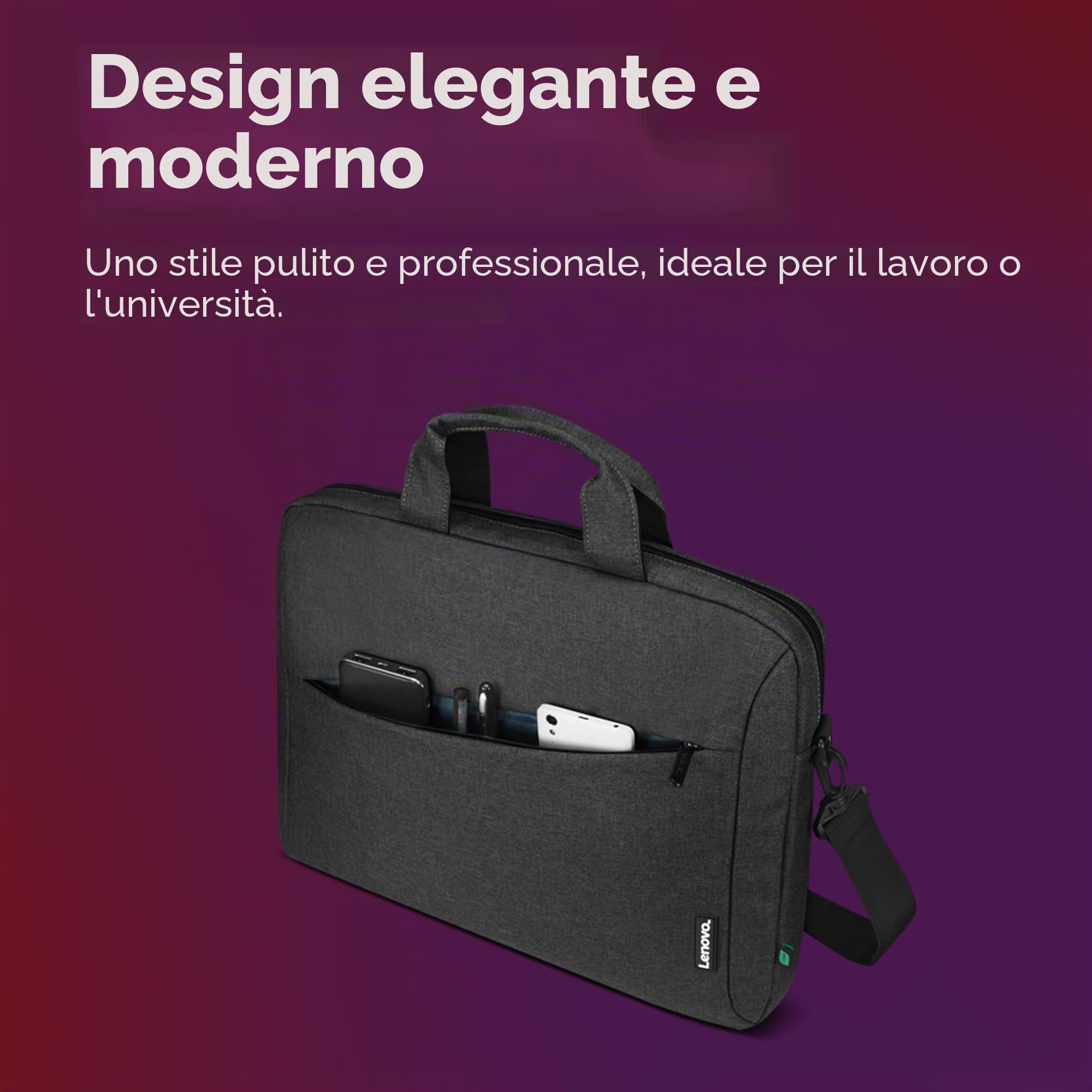 Lenovo Borsa a tracolla per laptop T210, adatta per laptop o tablet fino a 17", design elegante, tessuto resistente e idrorepellente
