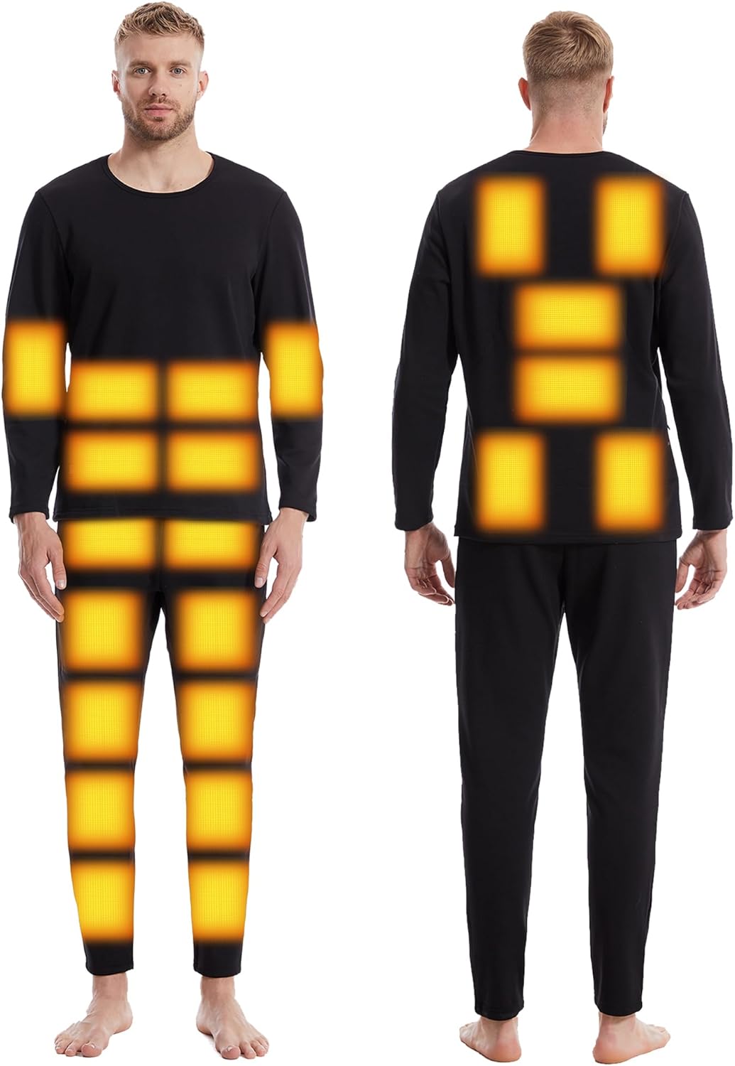 Heating Underwear for Men, Rechargeable Heated Long John Set Fleece Lined Hunting Thermal Baselayer Shirt and Pant