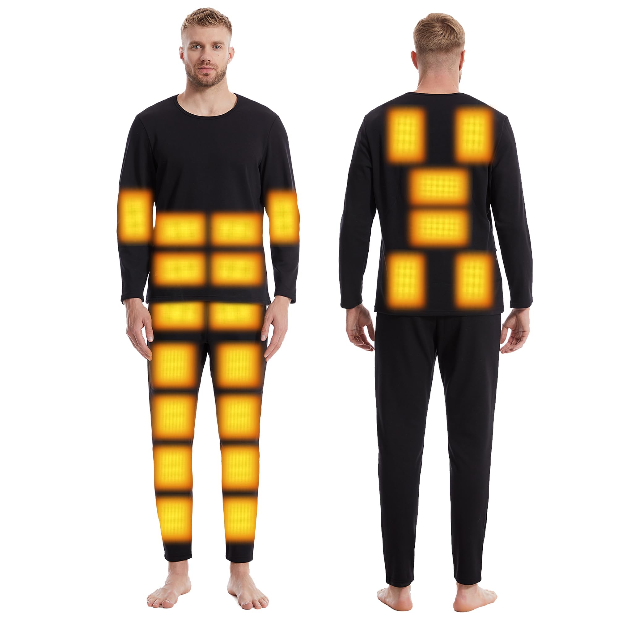Ropa Interior de calefacción para Hombres, Recargable calentado Largo John Conjunto Forrado Polar Caza térmica Camiseta y pantalón