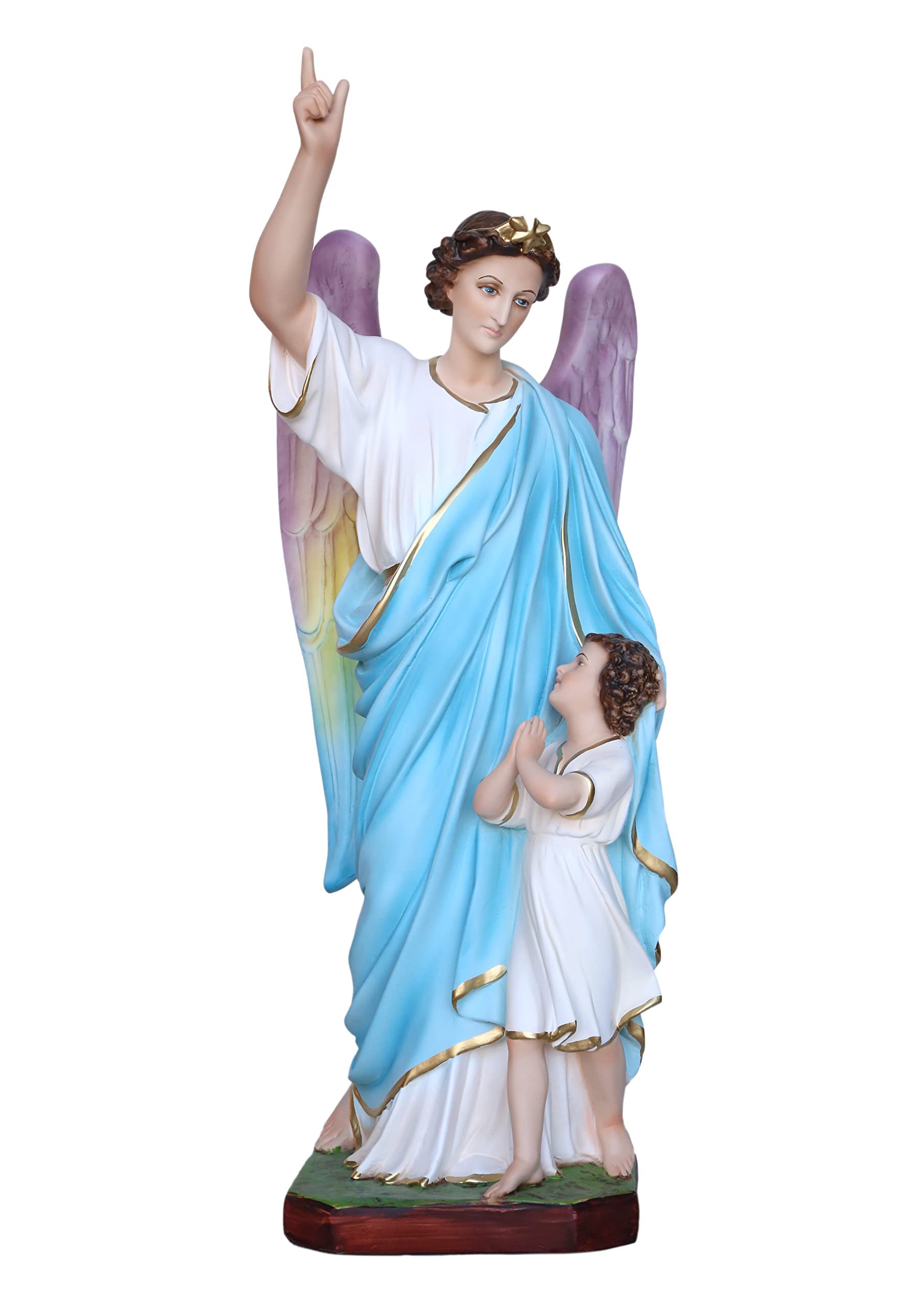 OVUNQUE PROTEGGIMI Statua dell' Angelo Custode in resina colorata cm 60 (23,62'') adatto per interni ed esterni dipinto a mano
