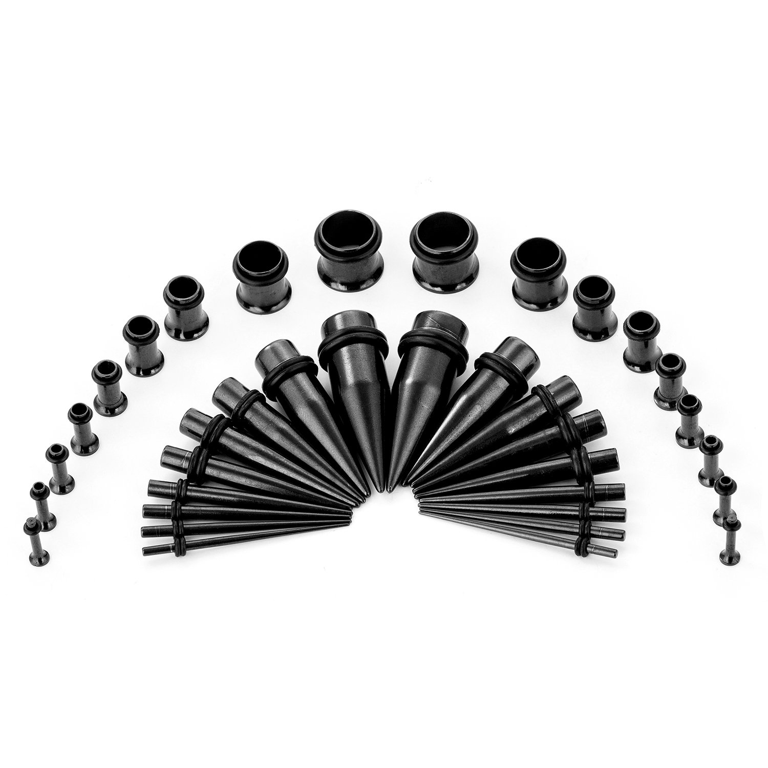 CABBE KALLO 36pcs Ear Stretching Kit 14G-00G Surgical Steel Tapers Tunnels Gauges Set for Starter Women and Men Expanders Body Piercing Jewelry