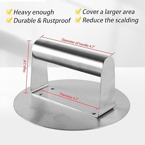 Miniatura 6 de Prensa de hamburguesa aplastada, prensa de acero inoxidable perfectamente crujiente, antiadherente, fácil de limpiar e ideal para cocinar barbacoa y