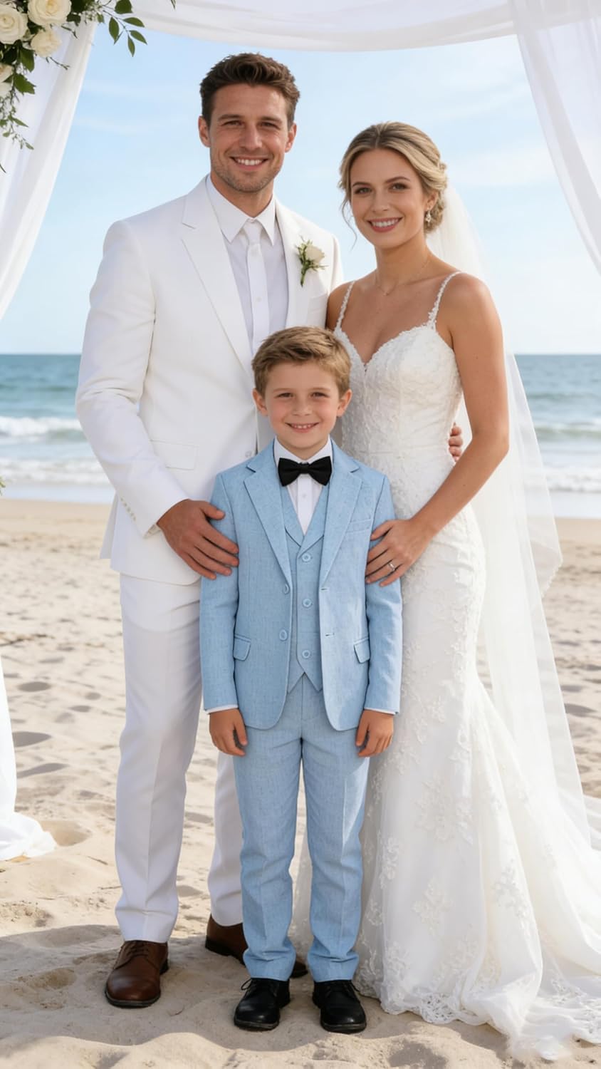 Boys Linen Suits 3 Piece Boy Summer Linen Suit for Kids Beach Wedding Outfit Boys Slim Fit Suit Lightweight - Image 7