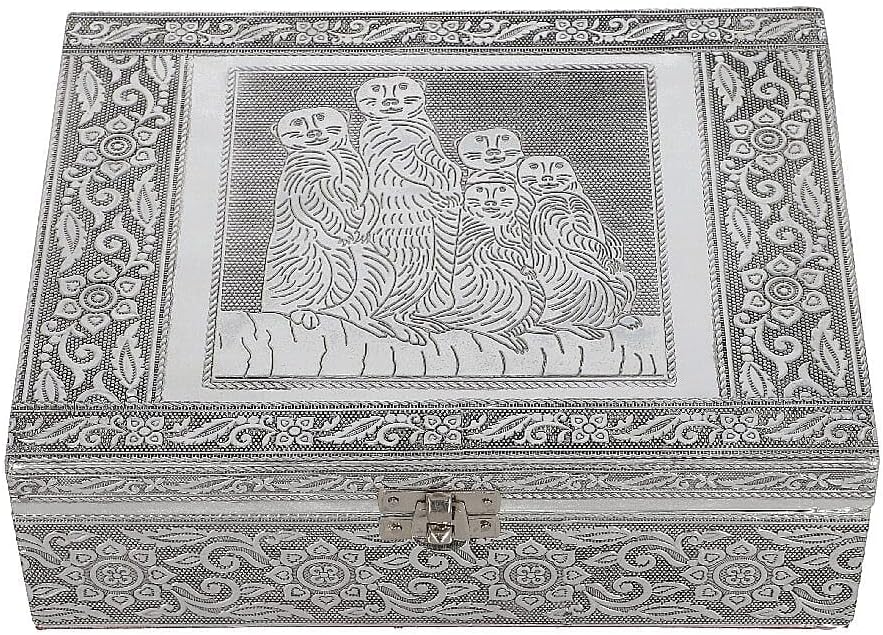 SHOP LC DELIVERING JOY Aluminum Oxidized Meerkat Family Embossed Movable Tray Trinket Jewelry Organizer Box Storage Birthday Christmas Gifts
