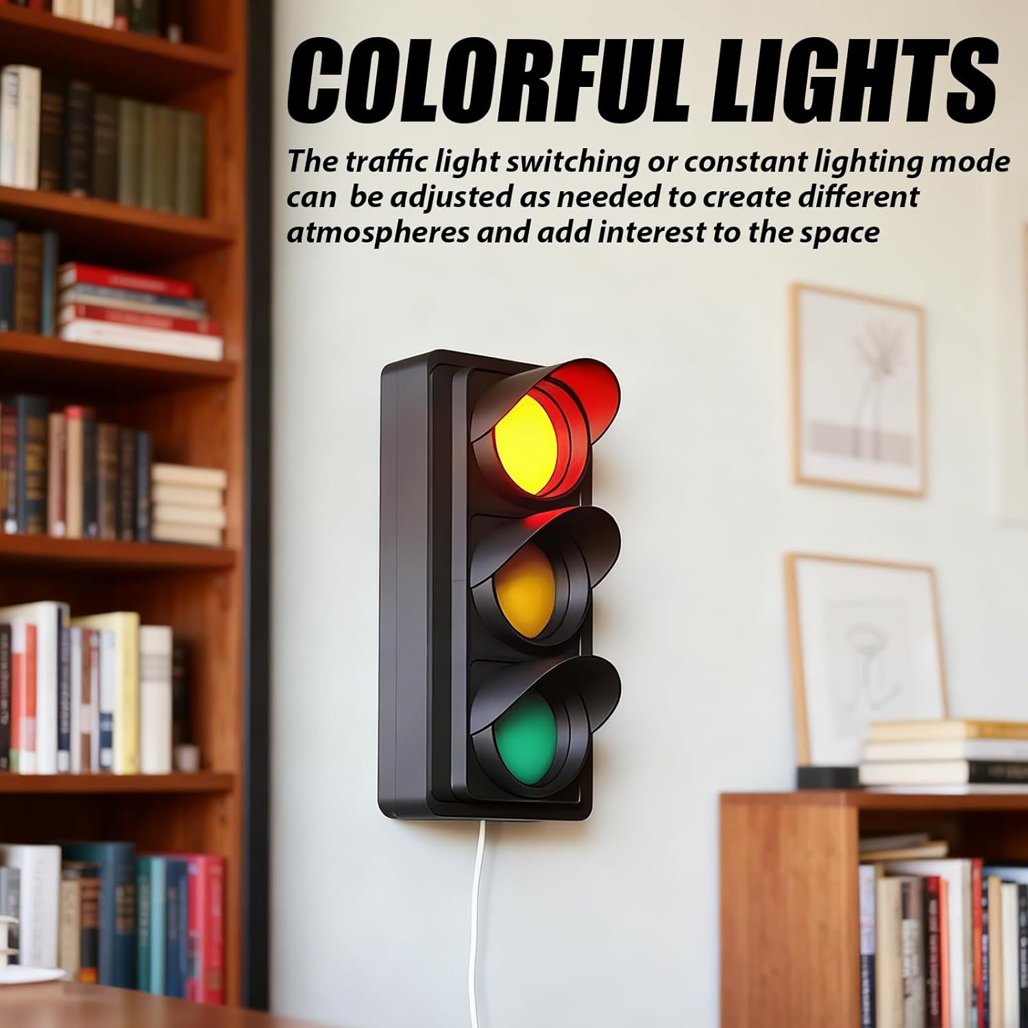 Traffic Light Lamp 9.8in USB Three Colors of Light Wall Lamp Decoration for Classrooms Bedrooms Stop Sign Garage Decor Kids Traffic Knowledge Education Tools