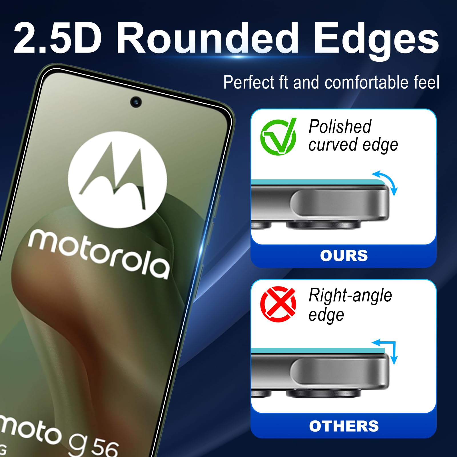 Protection écran Verre Trempé Pour Motorola Moto G56 5G - 2 Films écran + 2 Protections Caméra, 9H, Anti-traces, Facile à Poser - 2