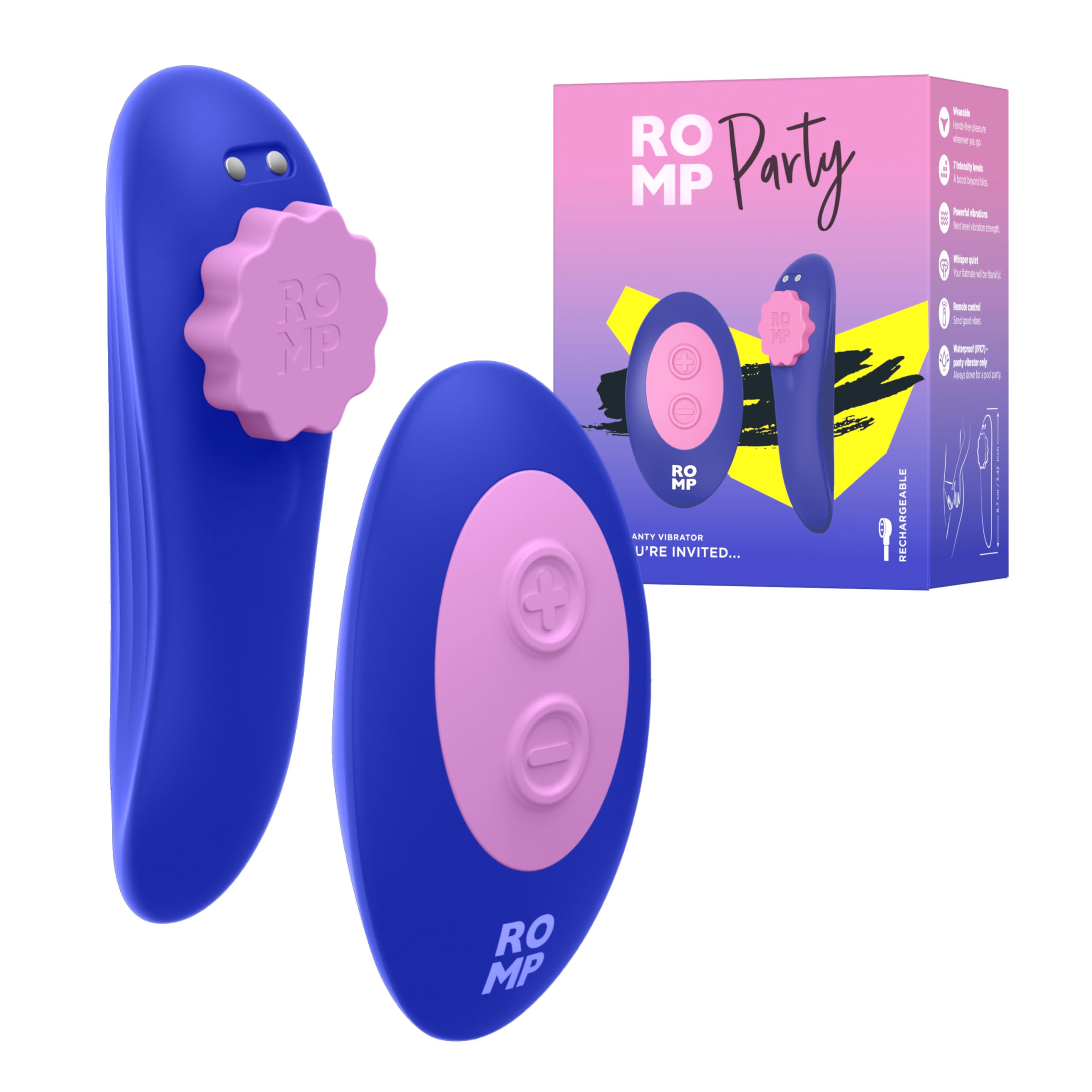 ROMP Party Vibrador de Braguitas Portátil para Mujeres | Juguete Sexual con Mando a Distancia para Parejas | Vibrador de Clítoris Discreto con 7 Niveles de Intensidad | Masajeador Personal para Adulto