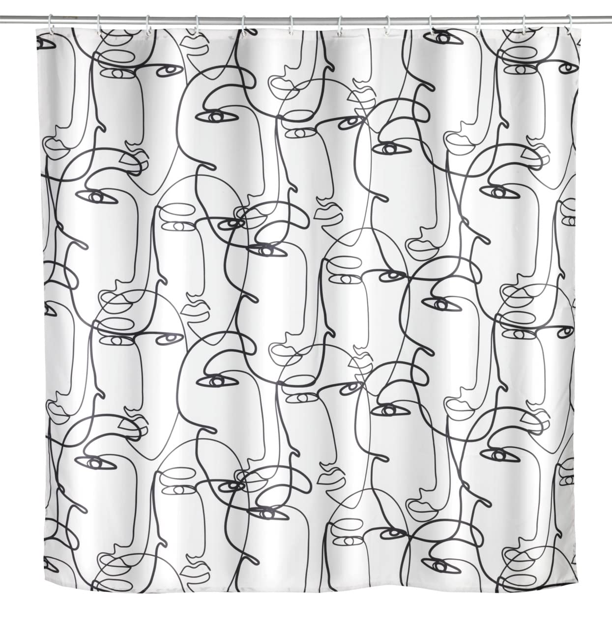 WENKO Faces anti-mould shower curtain, antibacterial textile curtain for shower and bath washable & water-repellent