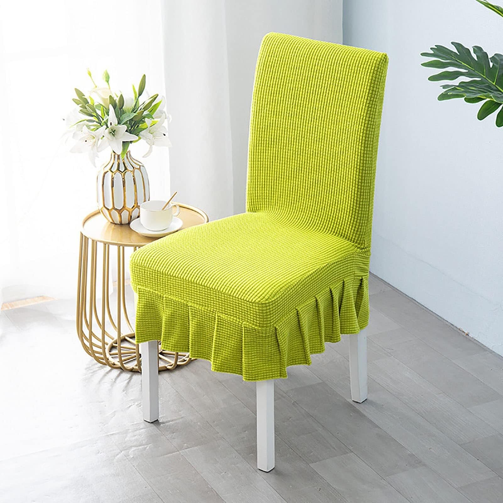 NMVAWIPT Kitchen Chair Cover, Soft Thick Chairs Slipcover Stretch Seat Protector With Skirt, For Hotel Ceremony Banquet Wedding(Green 1,2pcs)