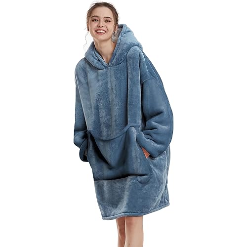 Aemilas Wearable Blanket Hoodie - Warm Sherpa Blanket Sweatshirt as Gifts for Adult Women Mom Men, One Size Fits All