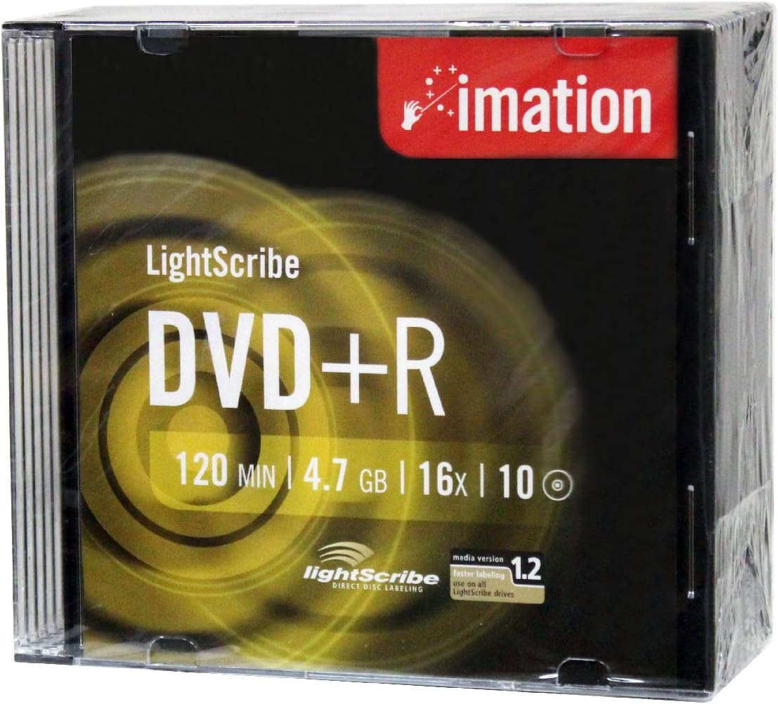 Imation LightScribe 10pk DVD+R Blank Media - Laser Etch Prints Direct To Disc - 4.7GB/120min