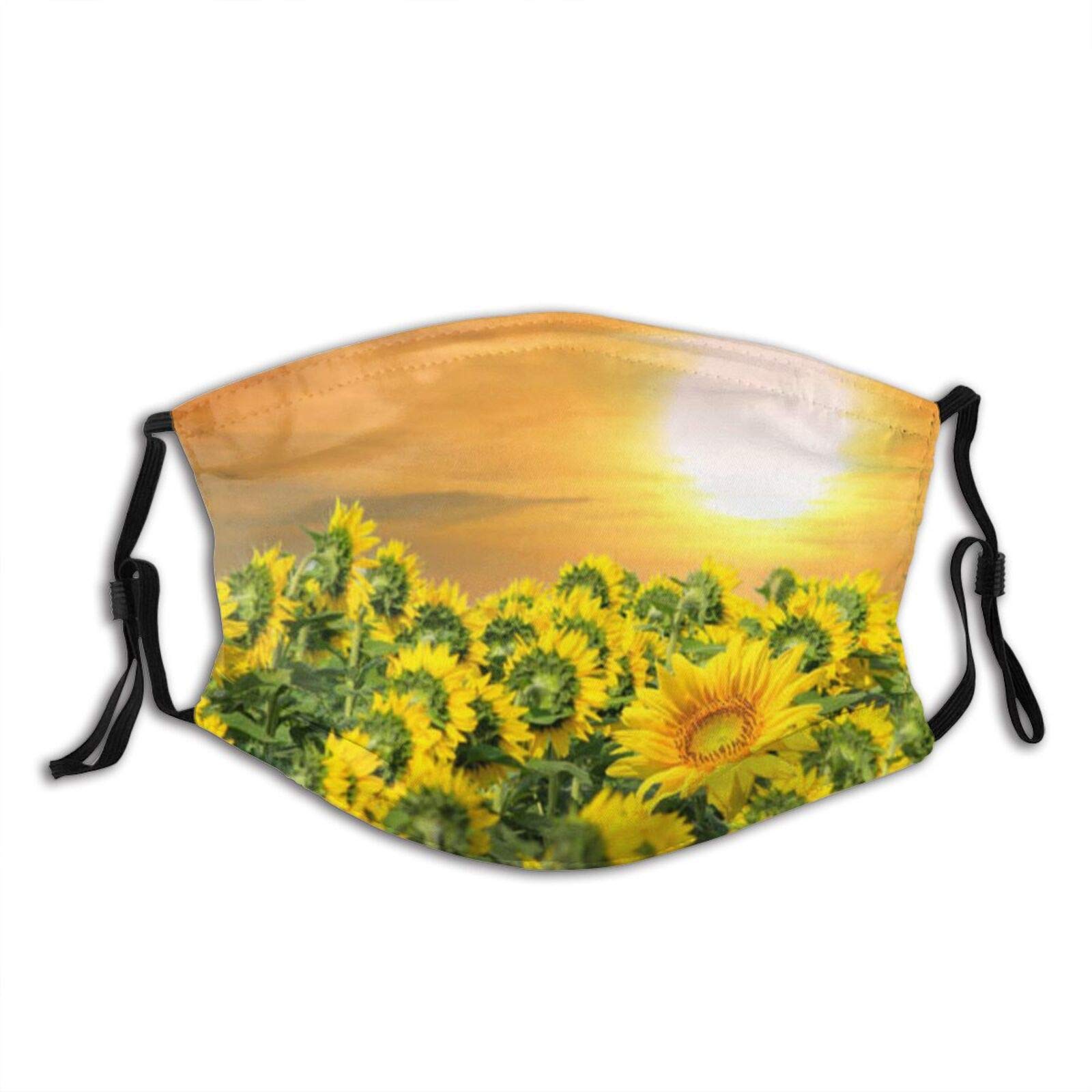 Sunset And Sunflowers,Face Mask With Filter Pocket Washable Face Bandanas Balaclava Reusable Fabric Masks For Men Women.