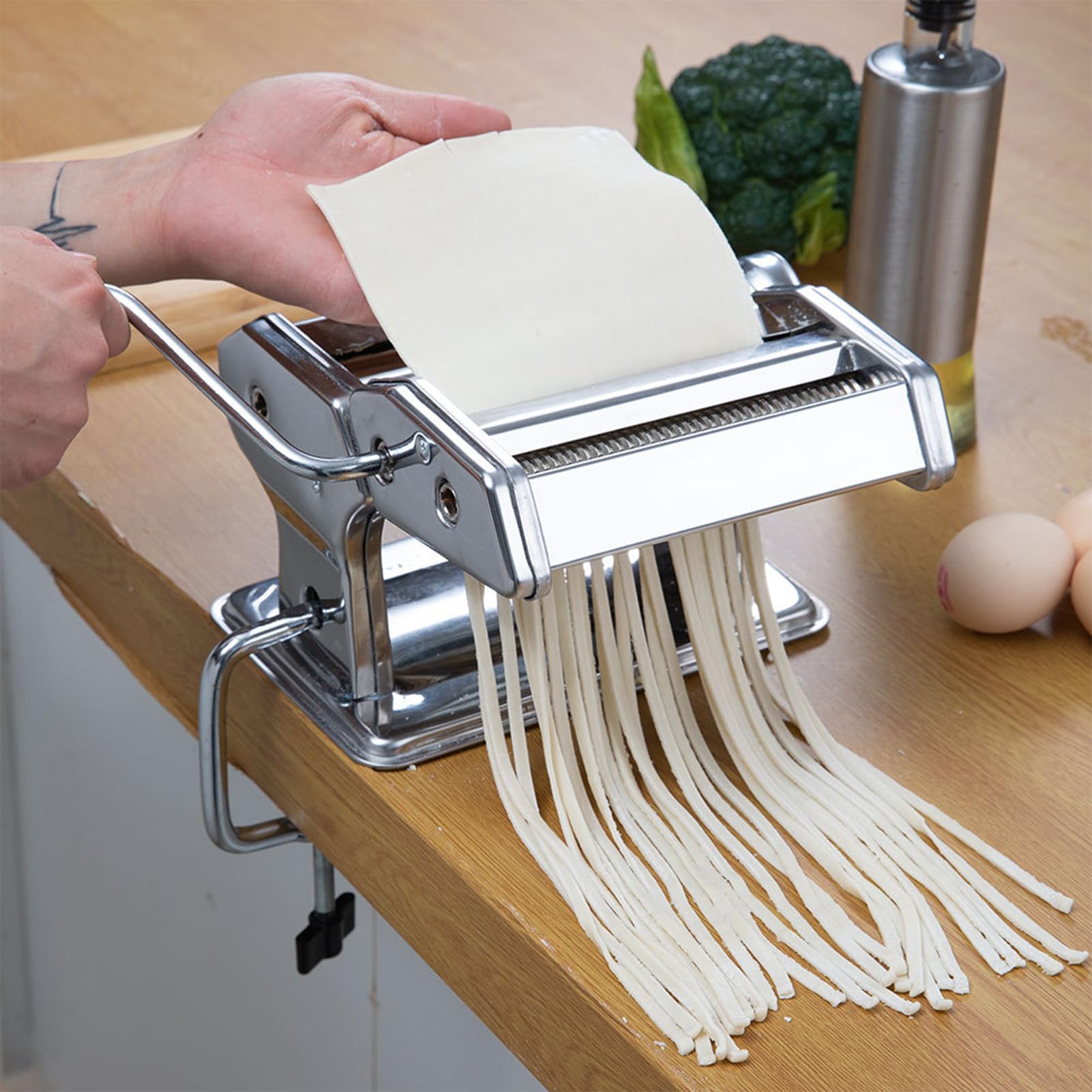 Máquina de pasta manual, Máquina Pasta Fresca, Máquina para Hacer Pasta Fresca Manual de Acero Inoxidable, Pasta fresca Maquina para Hacer Pasta, para espaguetis