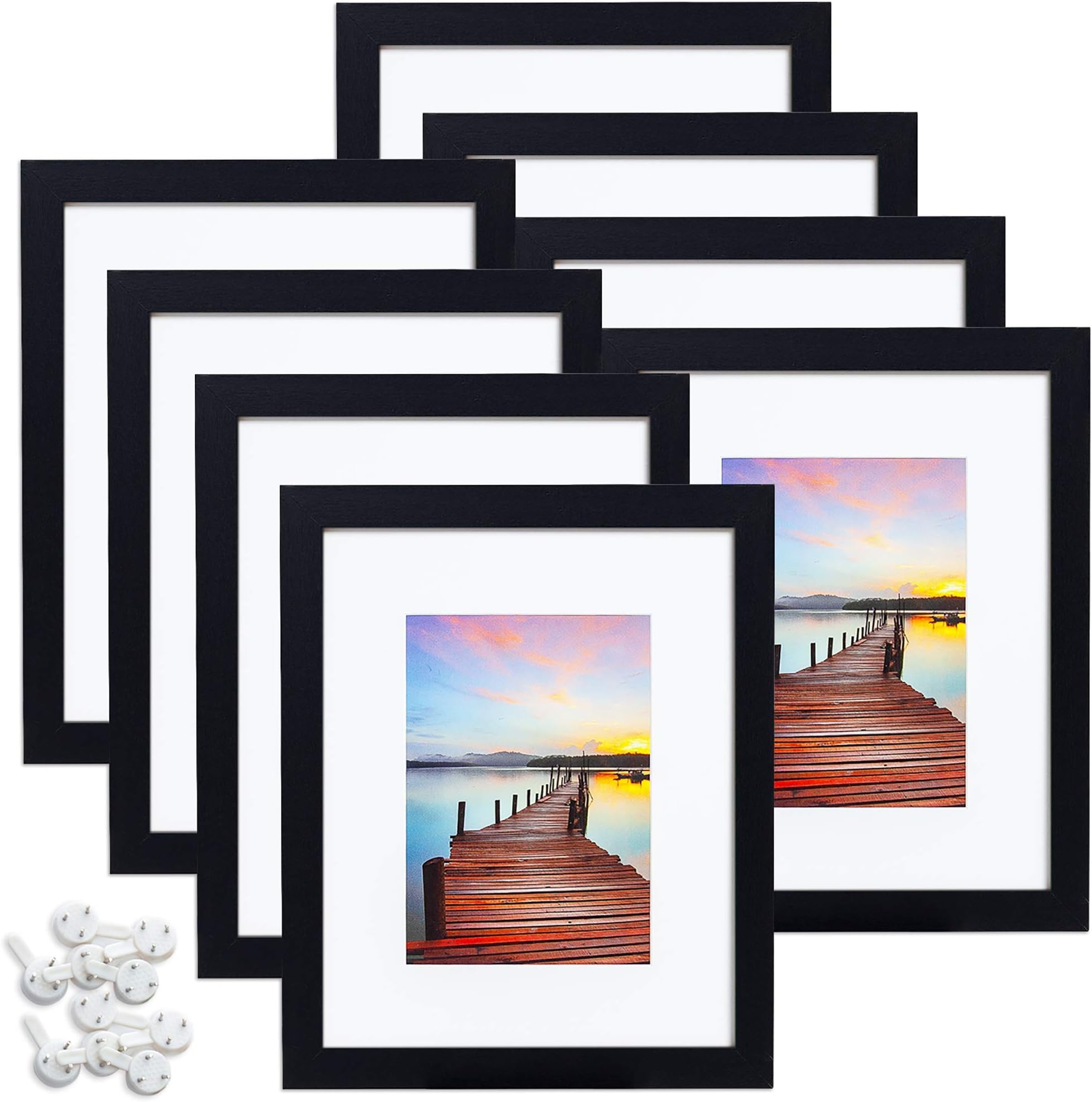 Sindcom 8x10 Picture Frames Set of 8, Made of MDF Composite Wood with Real Glass and Mounting Hardware for Wall or Tabletop Display, Black