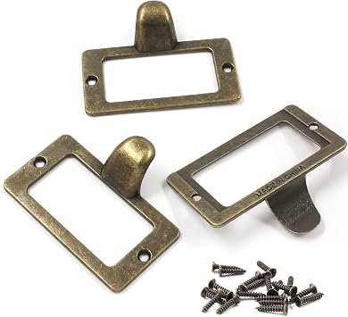 Frame Tag Label Holder, Bronze, 2.3 x 1.8 Inch, 10Pcs | Metal Vintage Cabinet Label Card Pull Handles, With Screws, For Office Library File Drawer, For Furniture