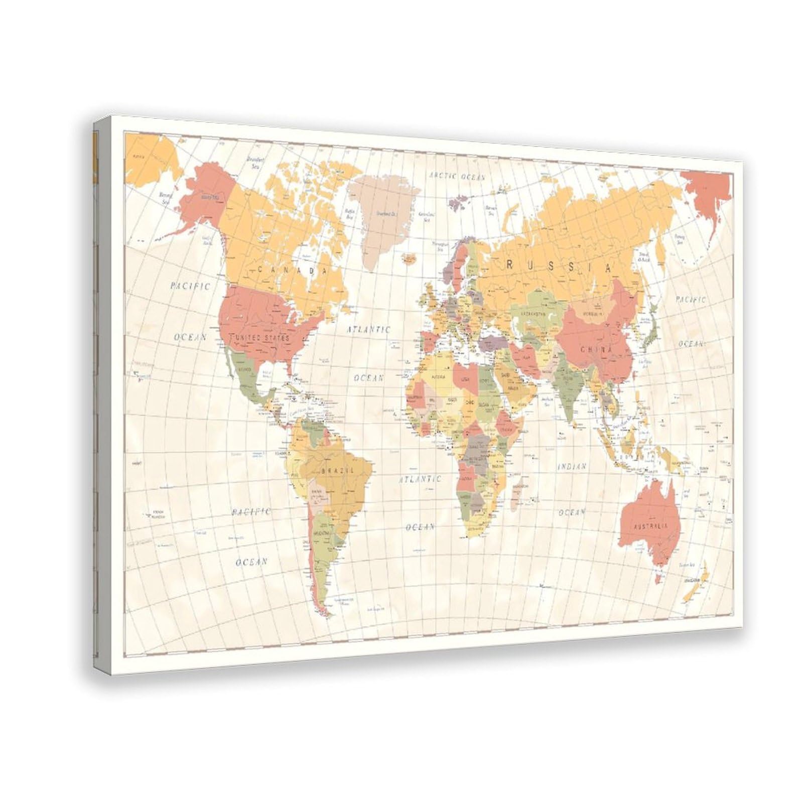 Qnvjqkdsi Frame World Map Vintage Art (1) Canvas Poster Bedroom Decor Landscape Office Room Decor Gift 8" L X 12" W