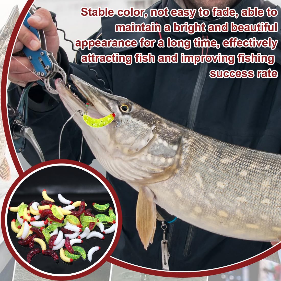 Atrayentes de pesca,50 cebos biomiméticos, 2,4 cm/0,4 g de gusanos de la harina para peces.