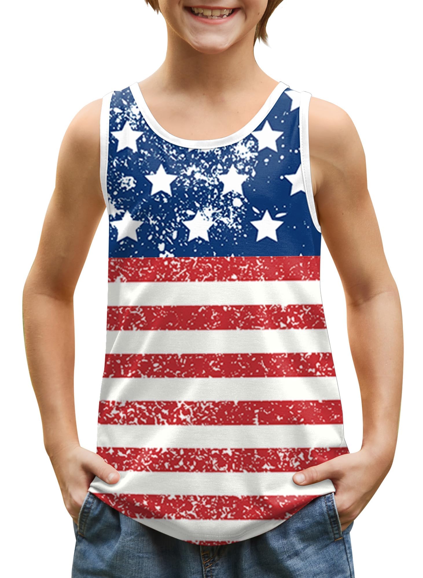 BesserBay Unisex Kid's 4th of July Tank Top American Flag Patriotic Sleeveless Shirt 4-14 Years