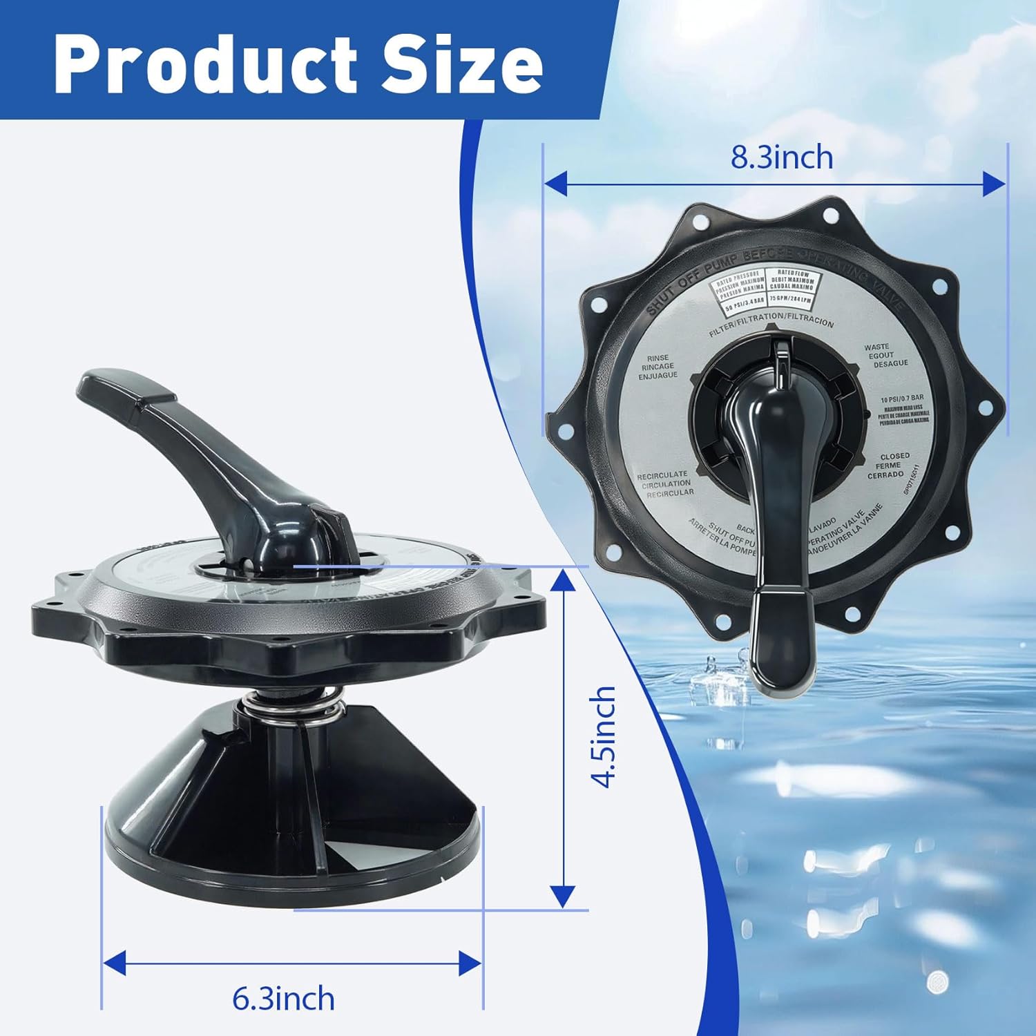 SPX0715BA3 Key Cover and Handle Assembly Compatible with Hayward Multiport Valves and Filters Models SP0715, SP0716, S220T2, S270T